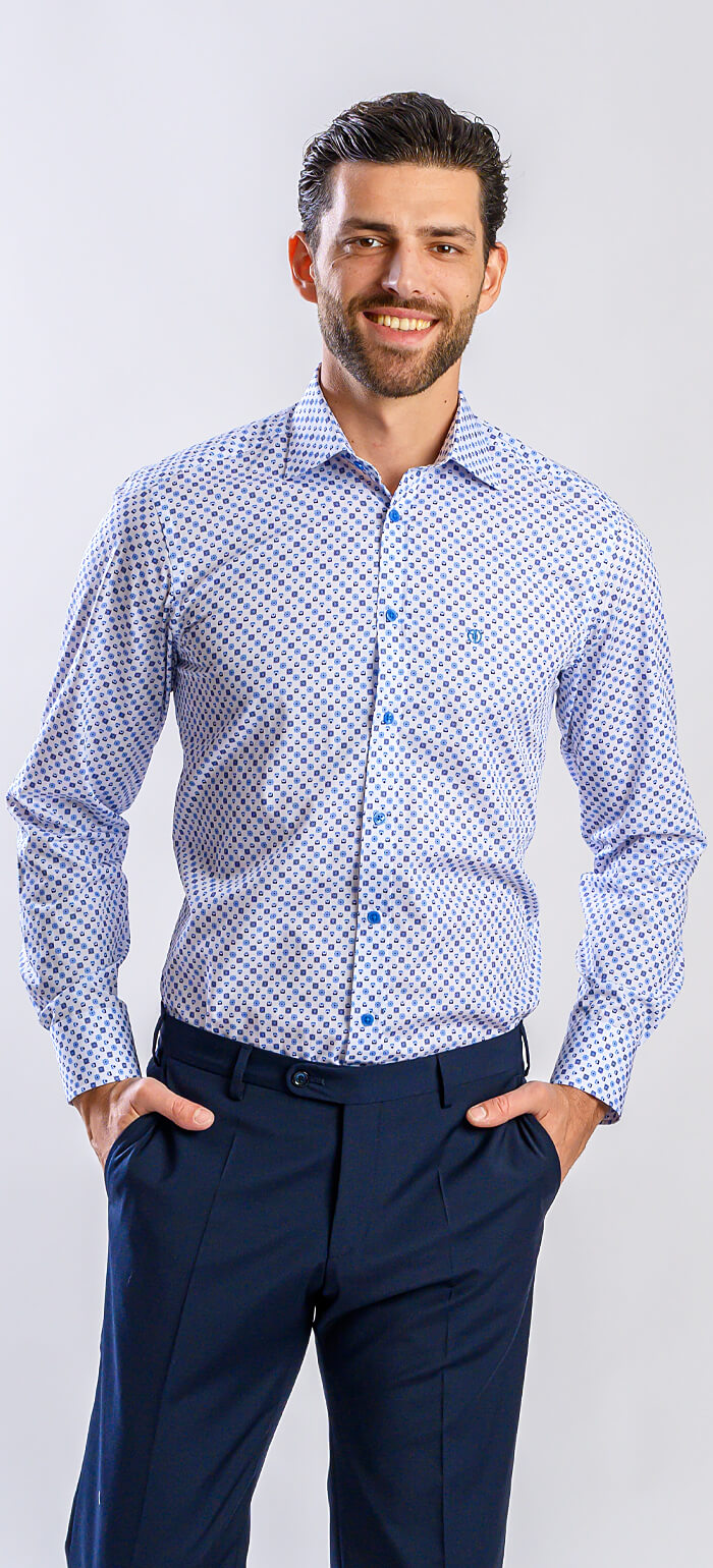 Biela Extra Slim Fit košeľa s modrým vzorom