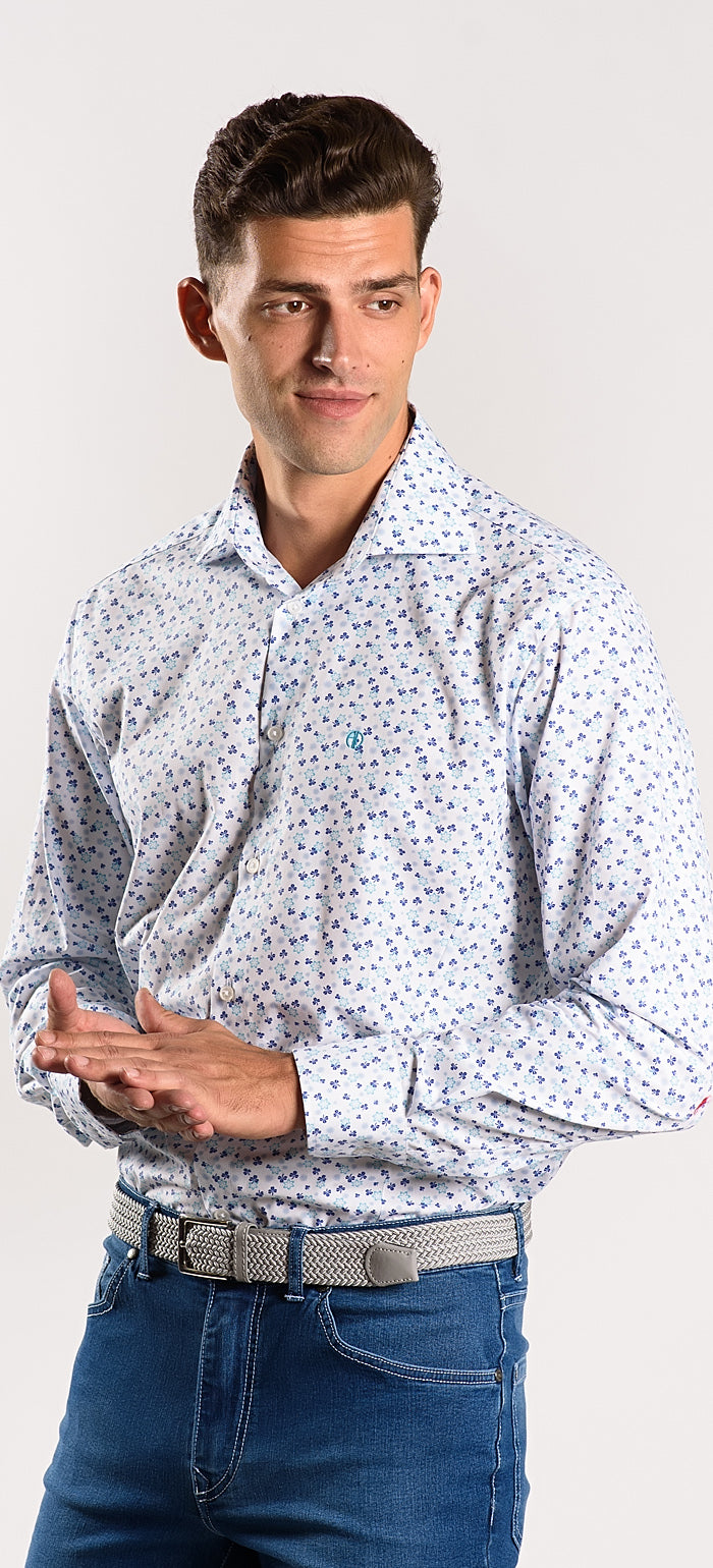 Biela Extra Slim Fit košeľa s modrým vzorom