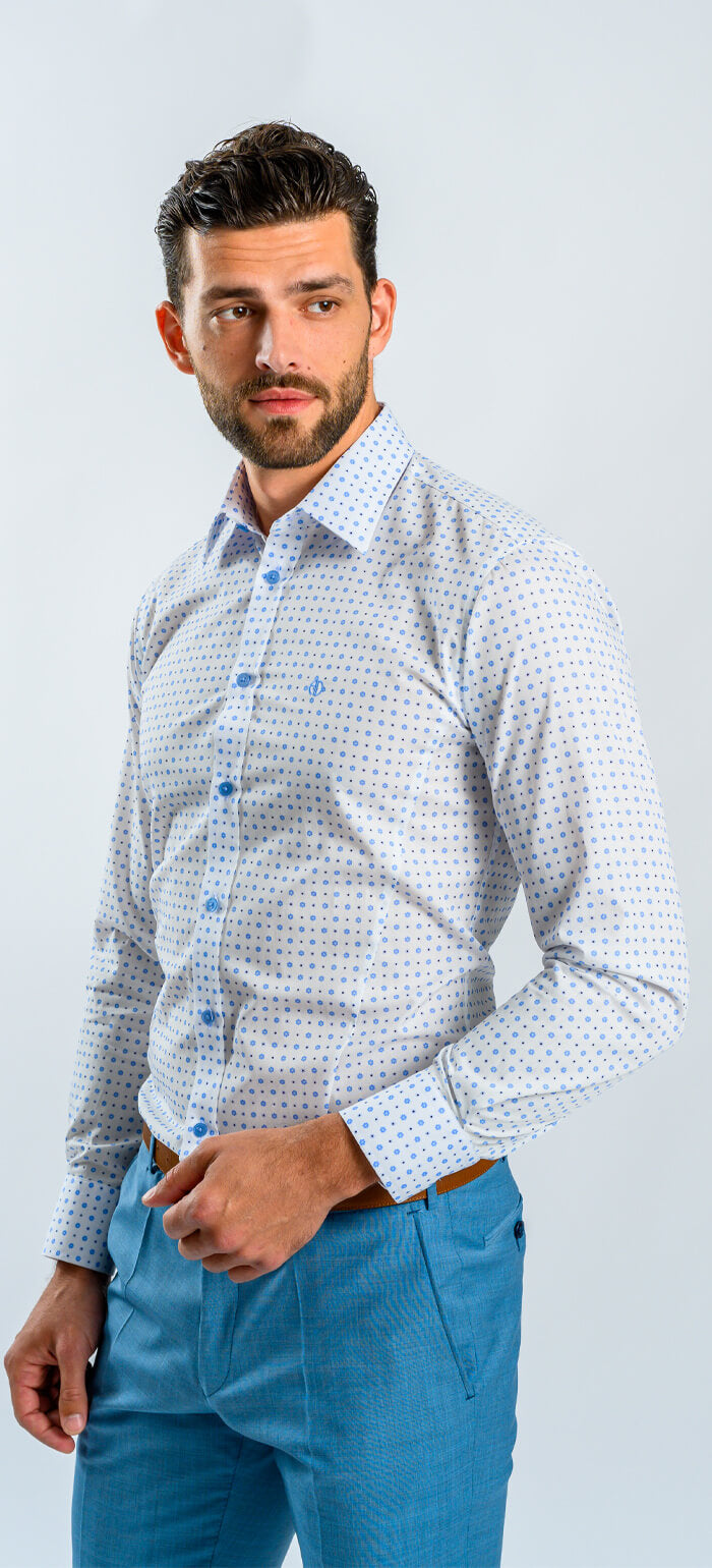 Biela Extra Slim Fit košeľa s modrým vzorom