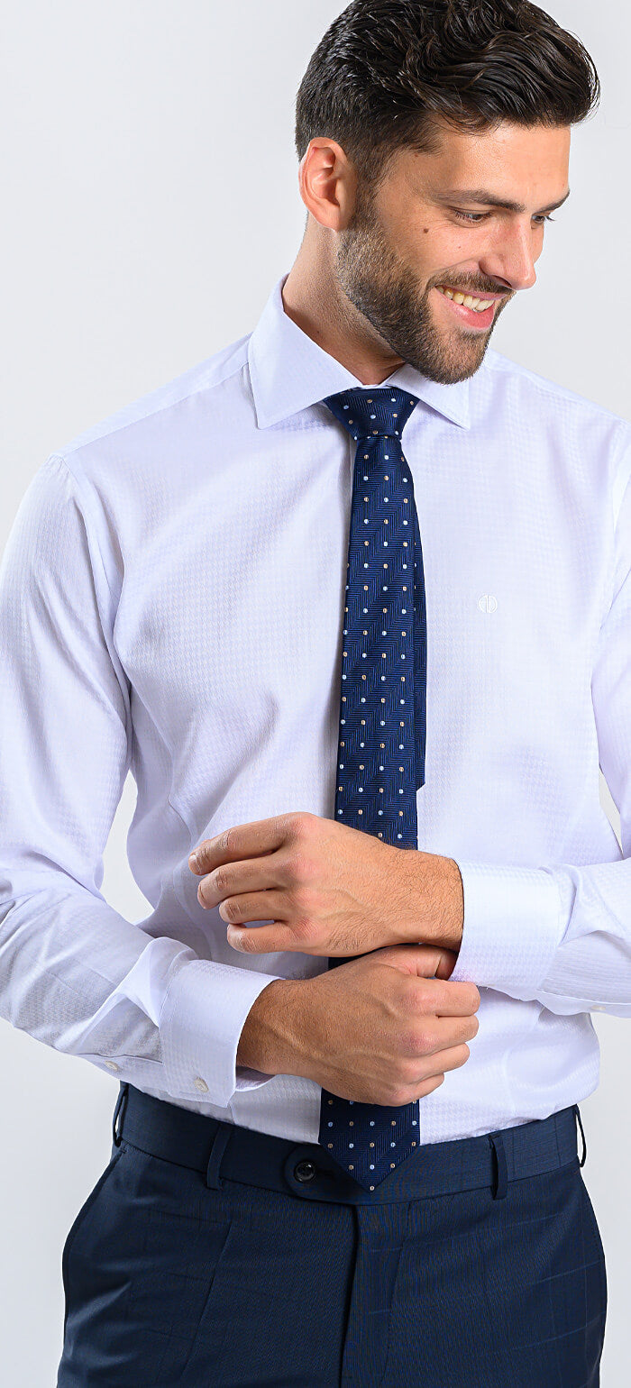 Biela Extra Slim Fit košeľa so vzorom kohútej stopy