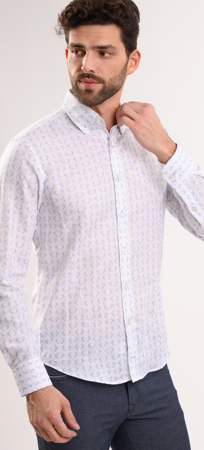 Biela ľanová vzorovaná Extra Slim Fit košeľa