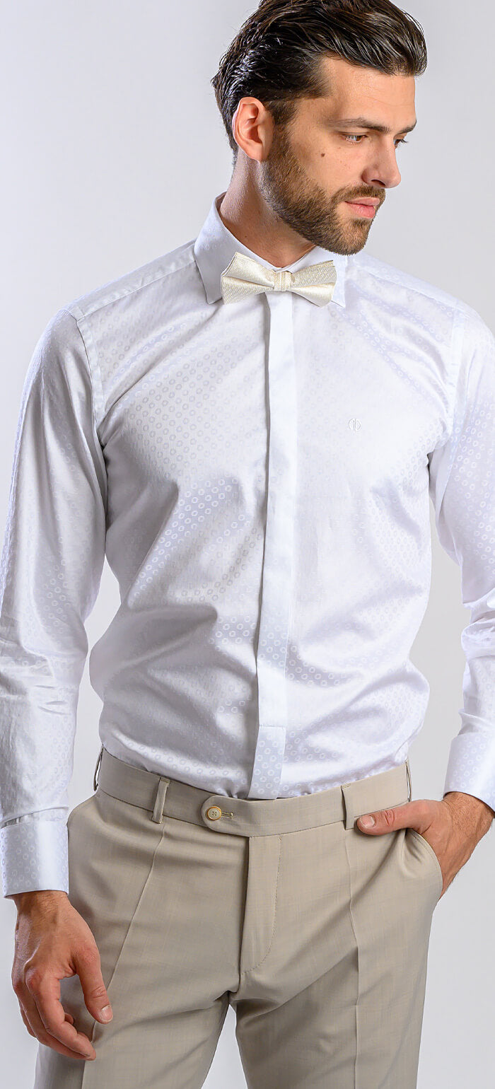 Biela spoločenská Extra Slim Fit košeľa s jemným vzorom