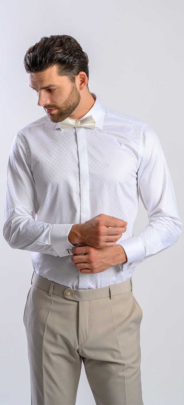 Biela spoločenská Extra Slim Fit košeľa s jemným vzorom