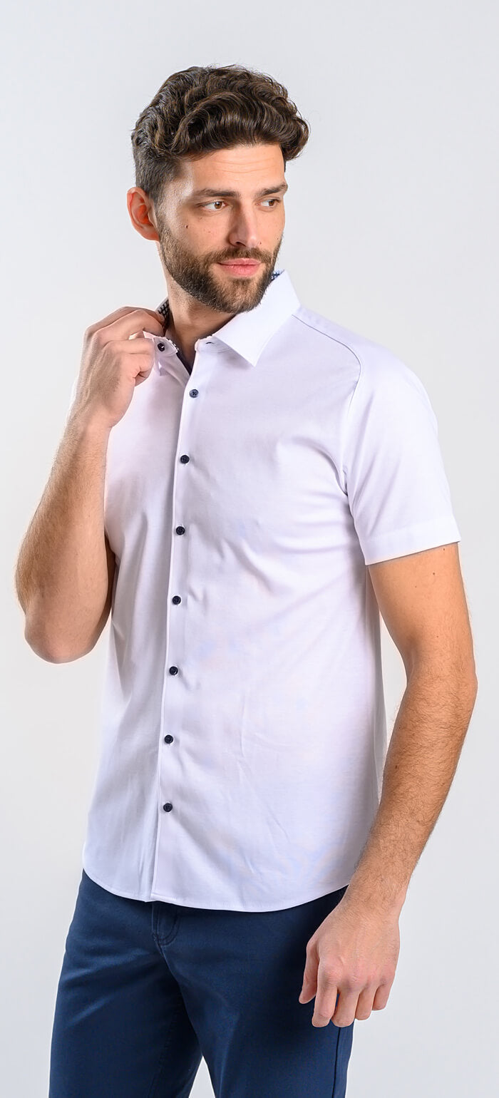 Biela strečová Extra Slim Fit košeľa s krátkym rukávom