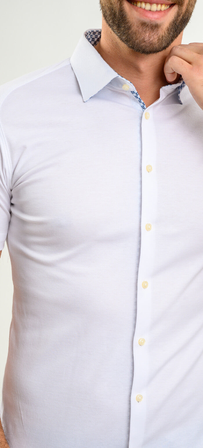 Biela strečová Extra Slim Fit košeľa s krátkym rukávom