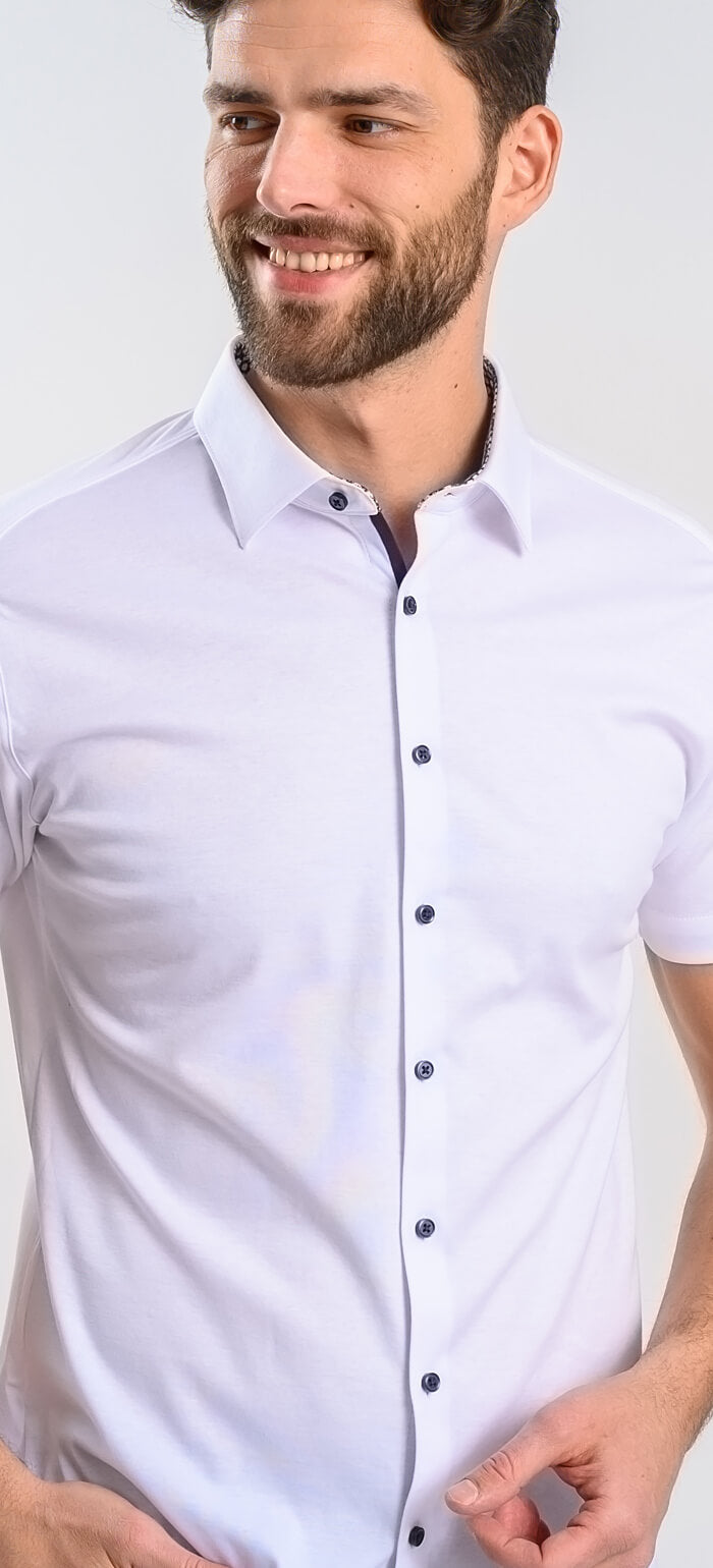 Biela strečová Extra Slim Fit košeľa s krátkym rukávom