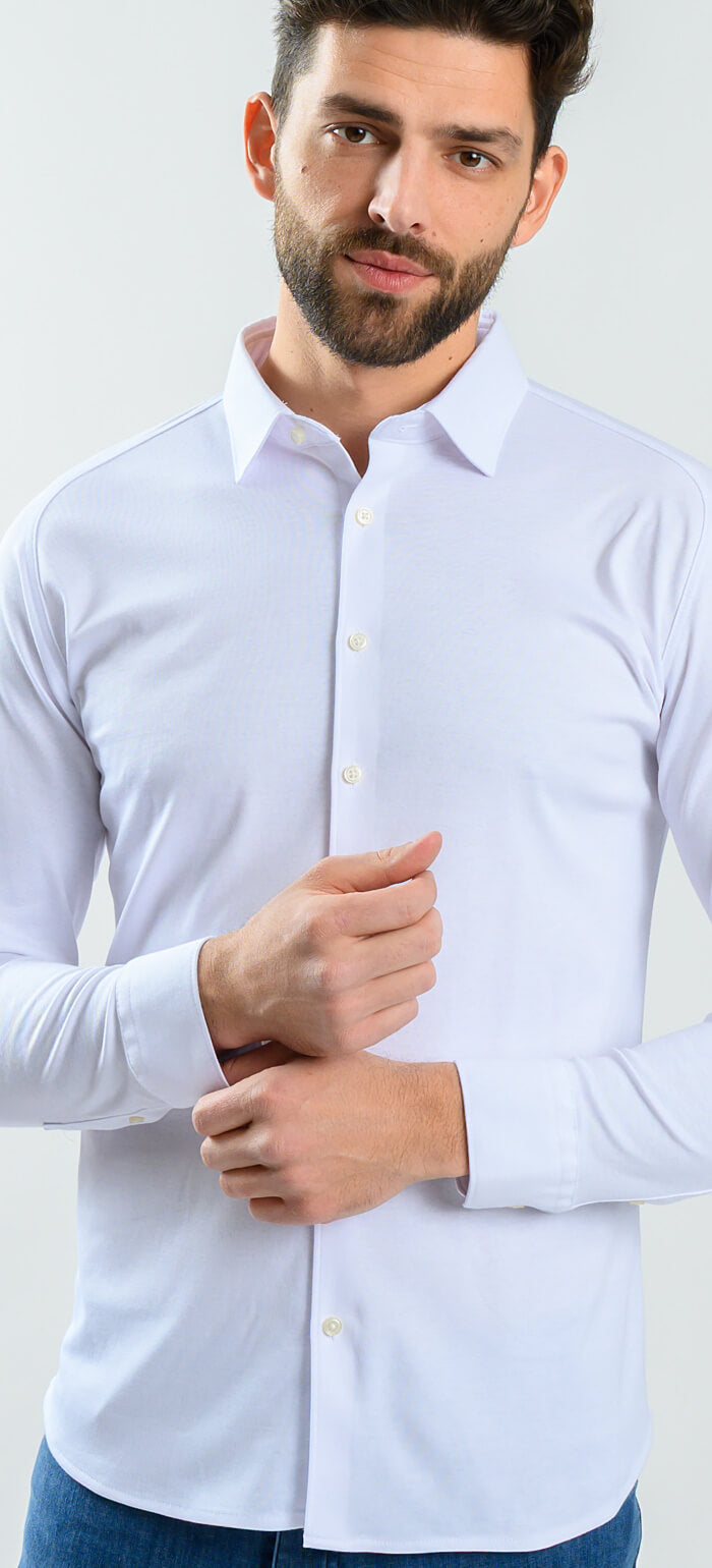 Biela strečová Extra Slim Fit košeľa s nekrčivou úpravou