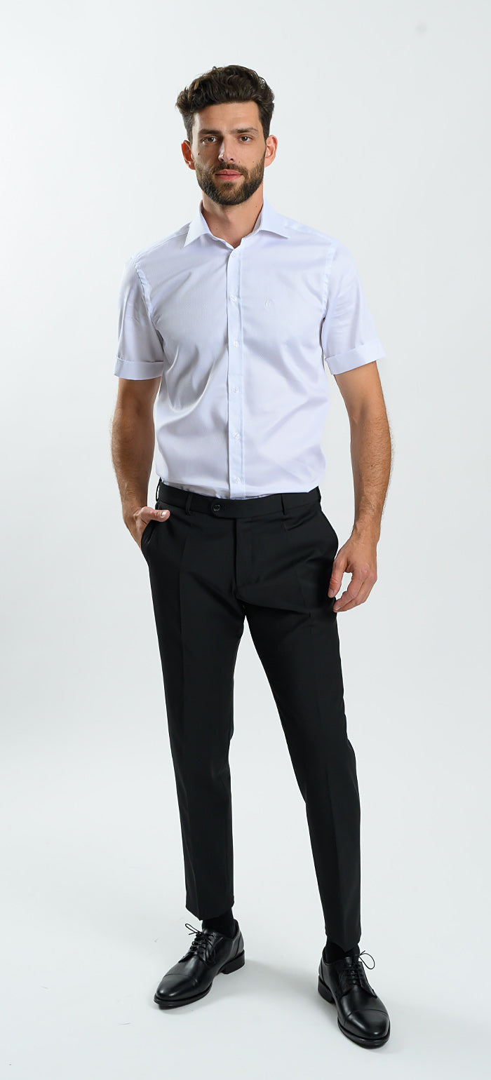 Biela Vzorovaná Extra Slim Fit košeľa s krátkym rukávom