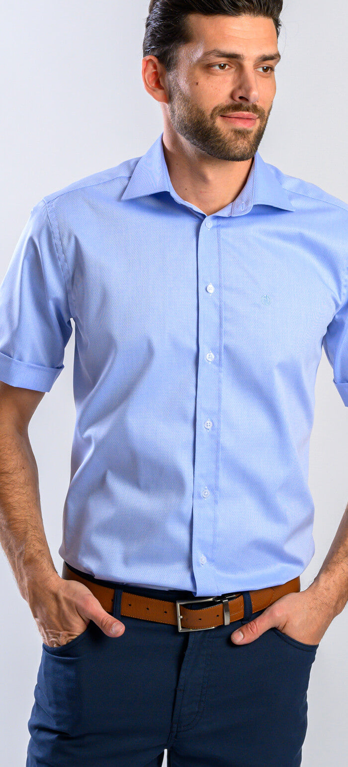 Bledomodrá Slim Fit košeľa s krátkym rukávom