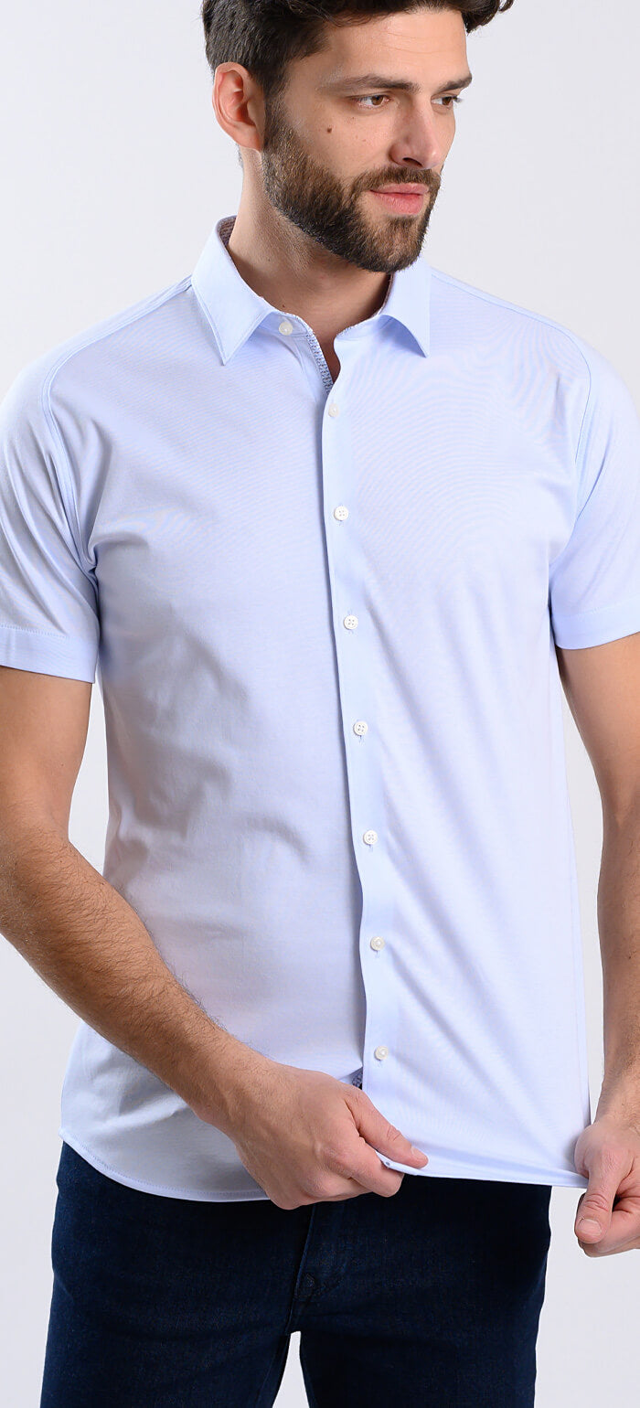 Bledomodrá strečová Extra Slim Fit košeľa s krátkym rukávom