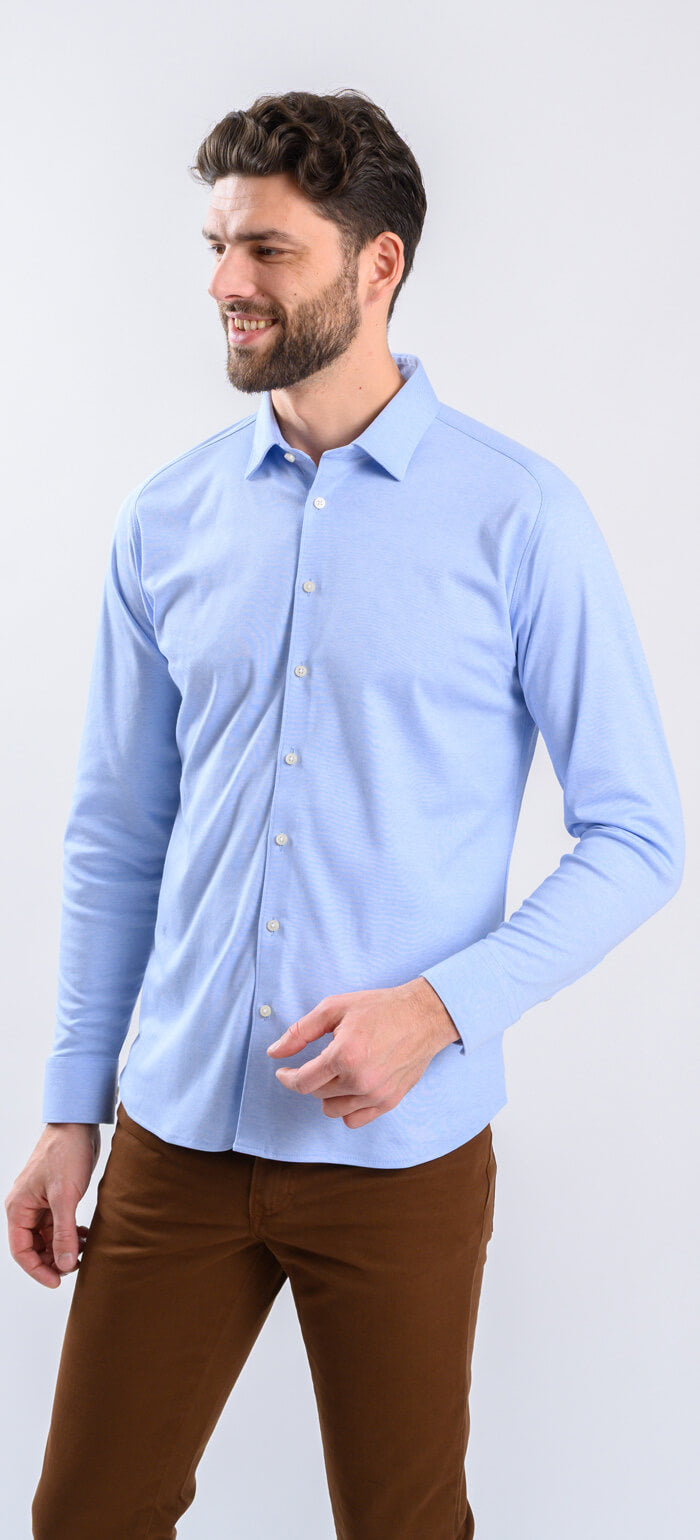 Bledomodrá strečová Extra Slim Fit košeľa s nekrčivou úpravou