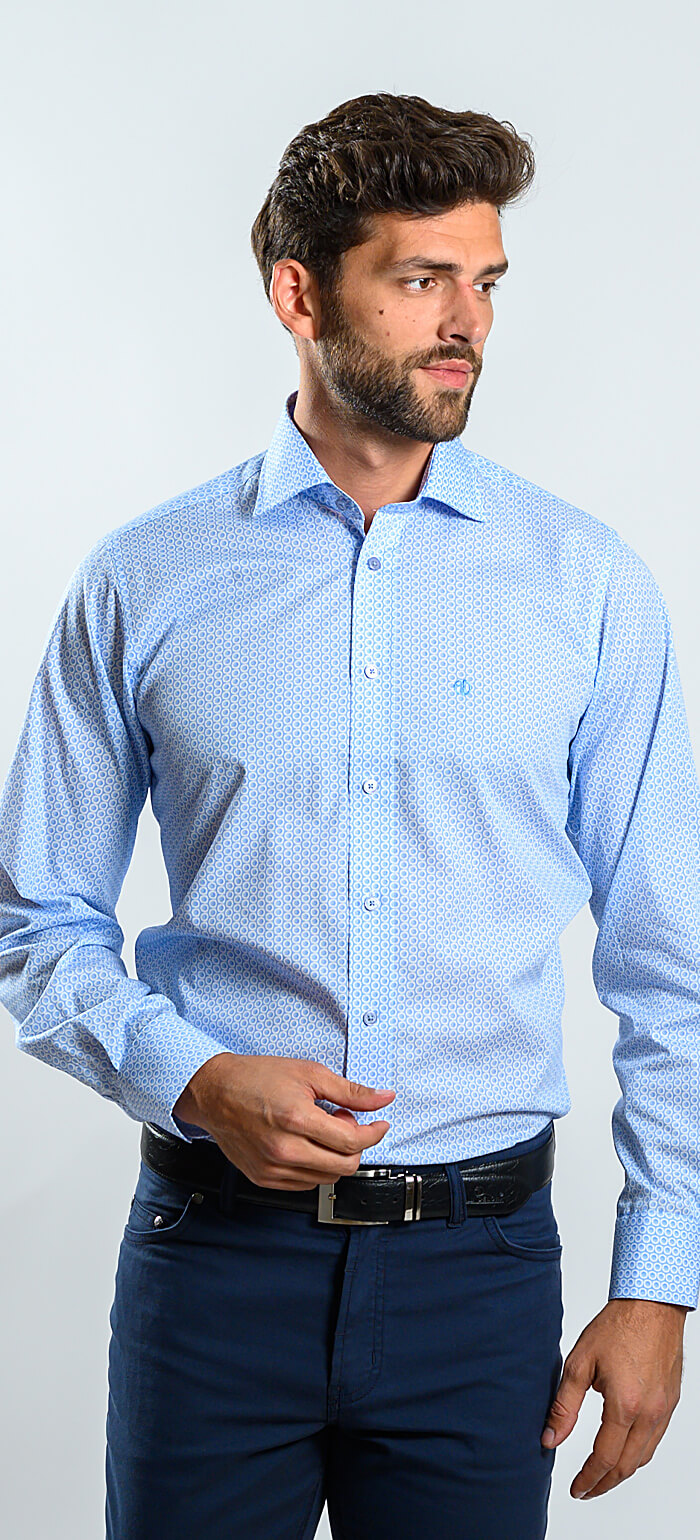 Bledomodrá vzorovaná Slim Fit košeľa