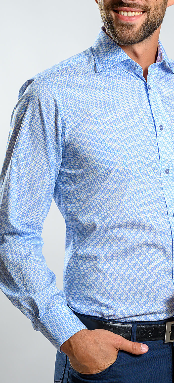 Bledomodrá vzorovaná Slim Fit košeľa