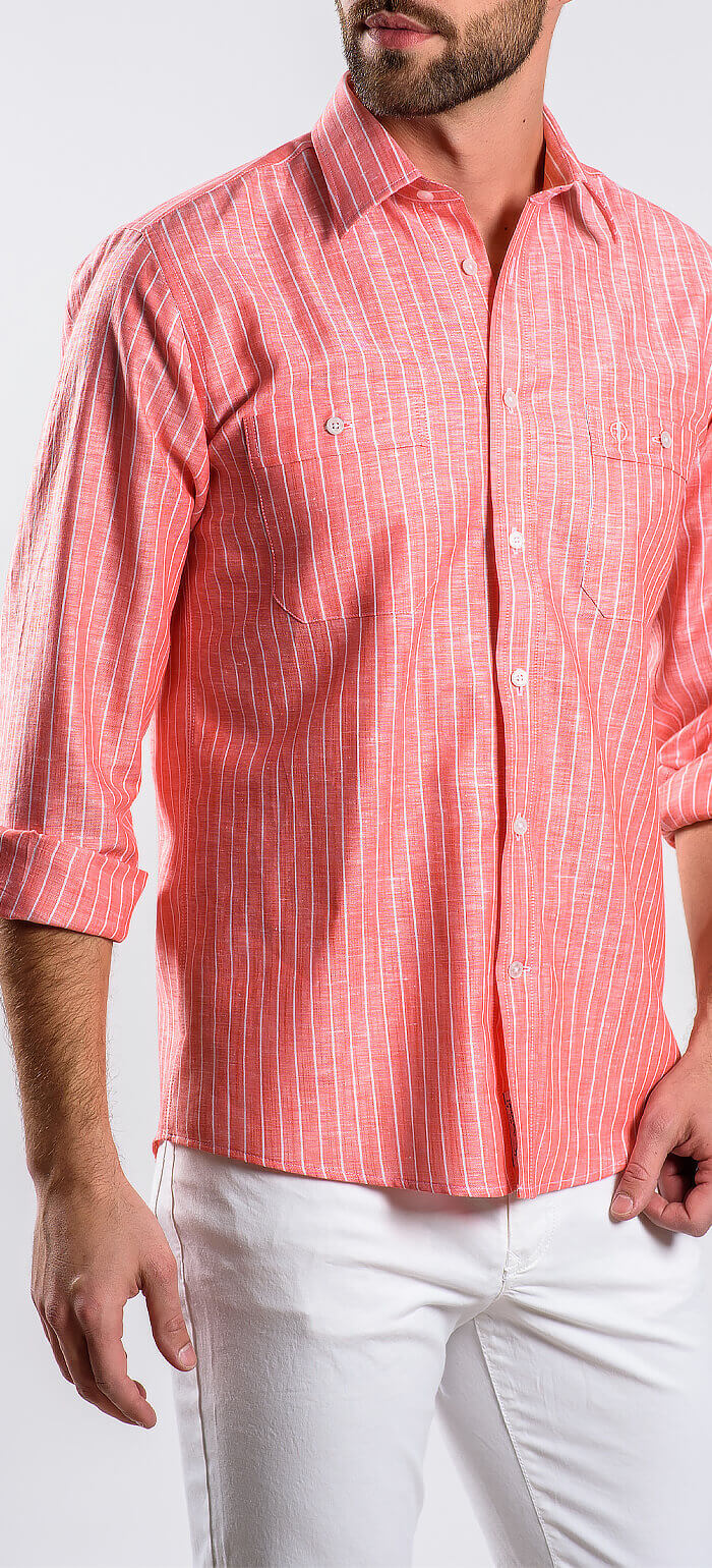 Červená ľanová Slim Fit košeľa