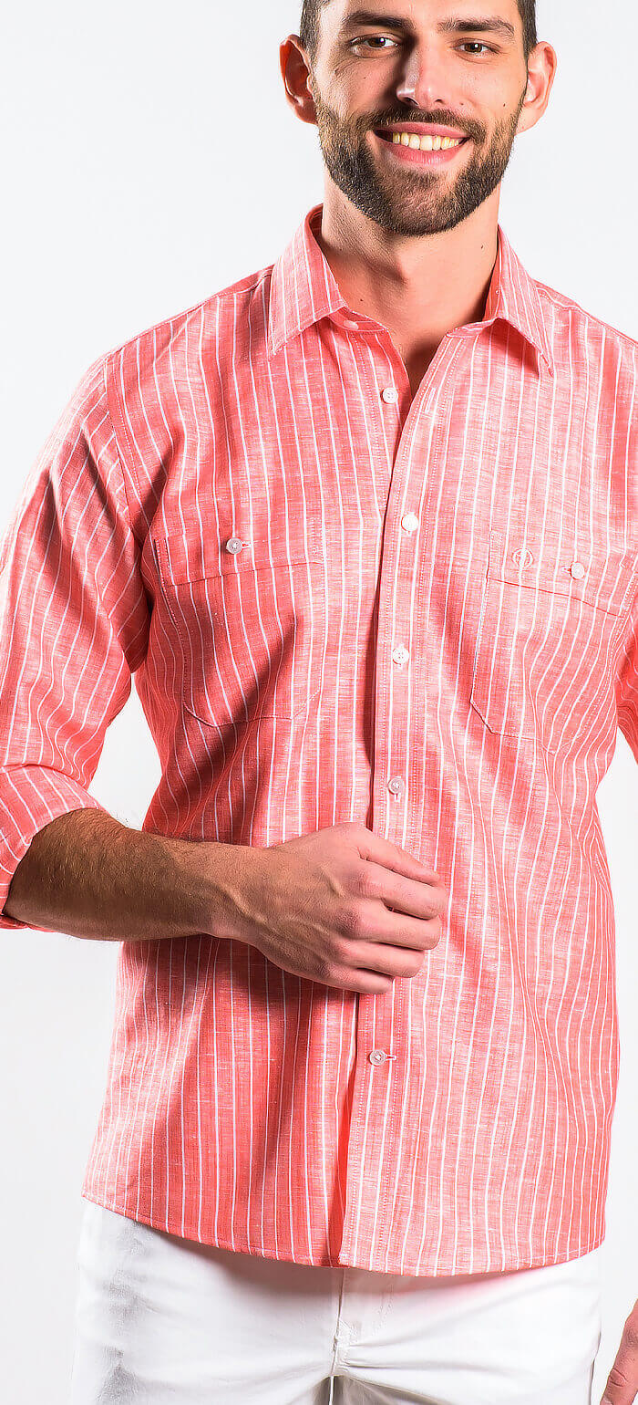 Červená ľanová Slim Fit košeľa