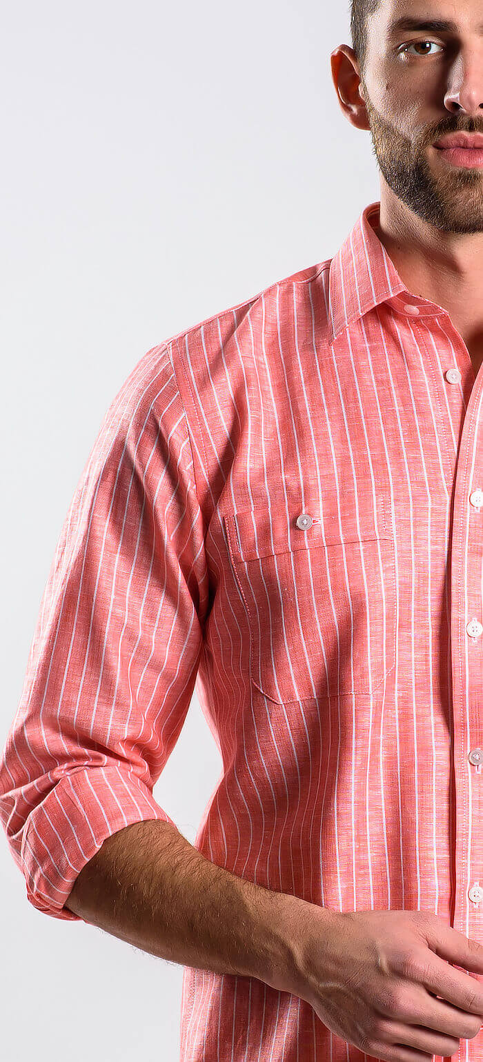 Červená ľanová Slim Fit košeľa