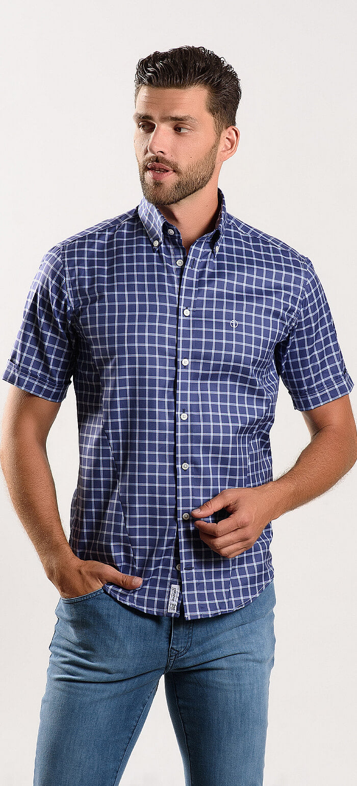 Károvaná Extra Slim Fit košeľa s krátkym rukávom