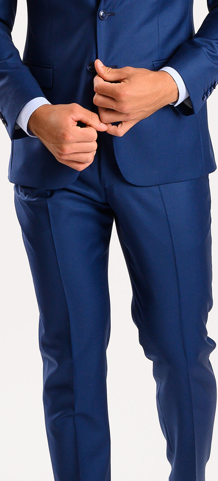 Kráľovsky modrý vlnený Slim Fit oblek