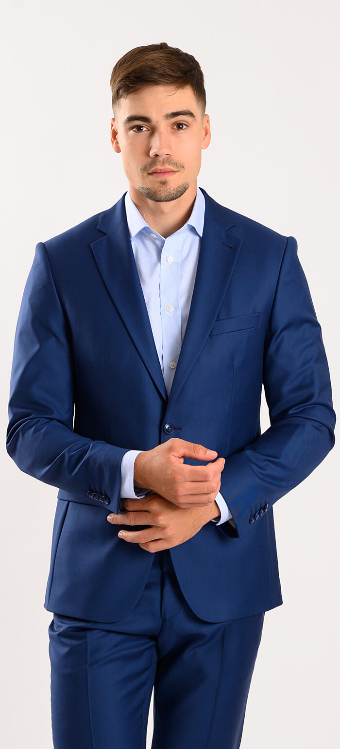 Kráľovsky modrý vlnený Slim Fit oblek