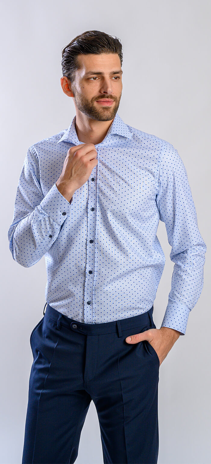 Modrá Extra Slim Fit košeľa s tmavomodrými štvorcami