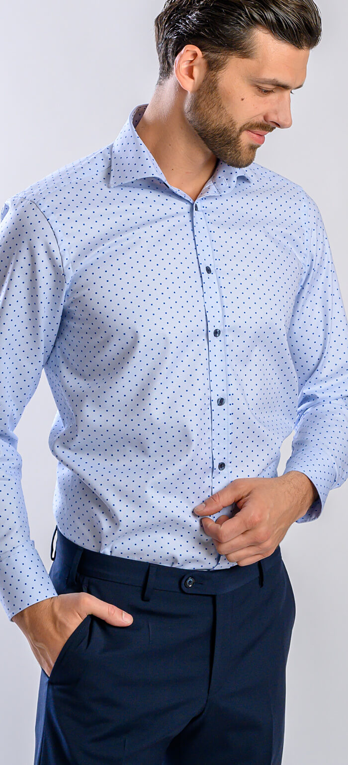 Modrá Extra Slim Fit košeľa s tmavomodrými štvorcami