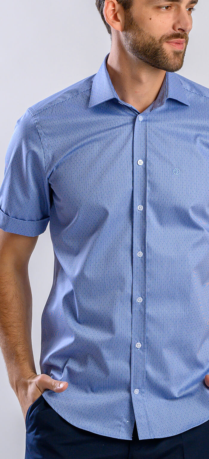 Modrá pásikavá Extra Slim Fit košeľa s krátkym rukávom a vzorom bodiek