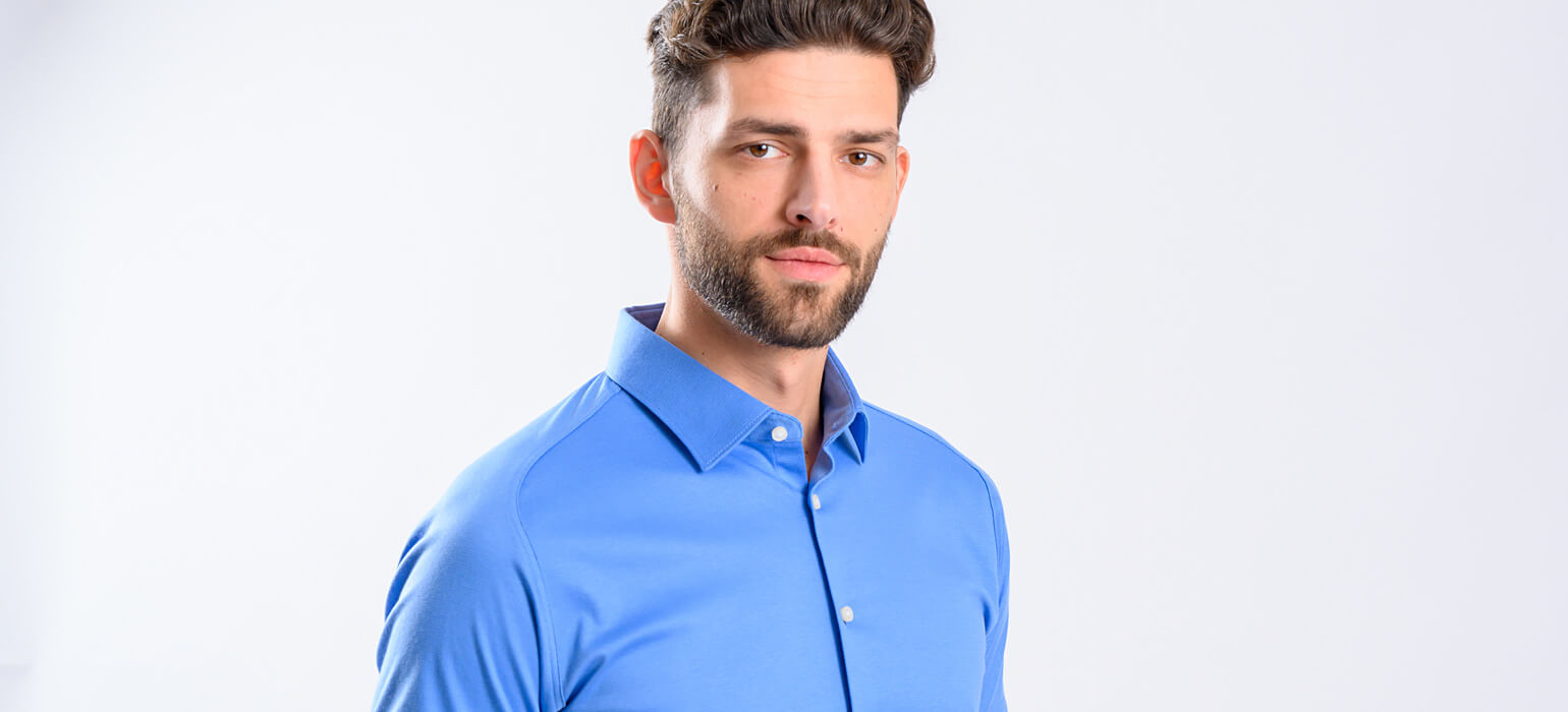 Modrá strečová Extra Slim Fit košeľa s krátkym rukávom
