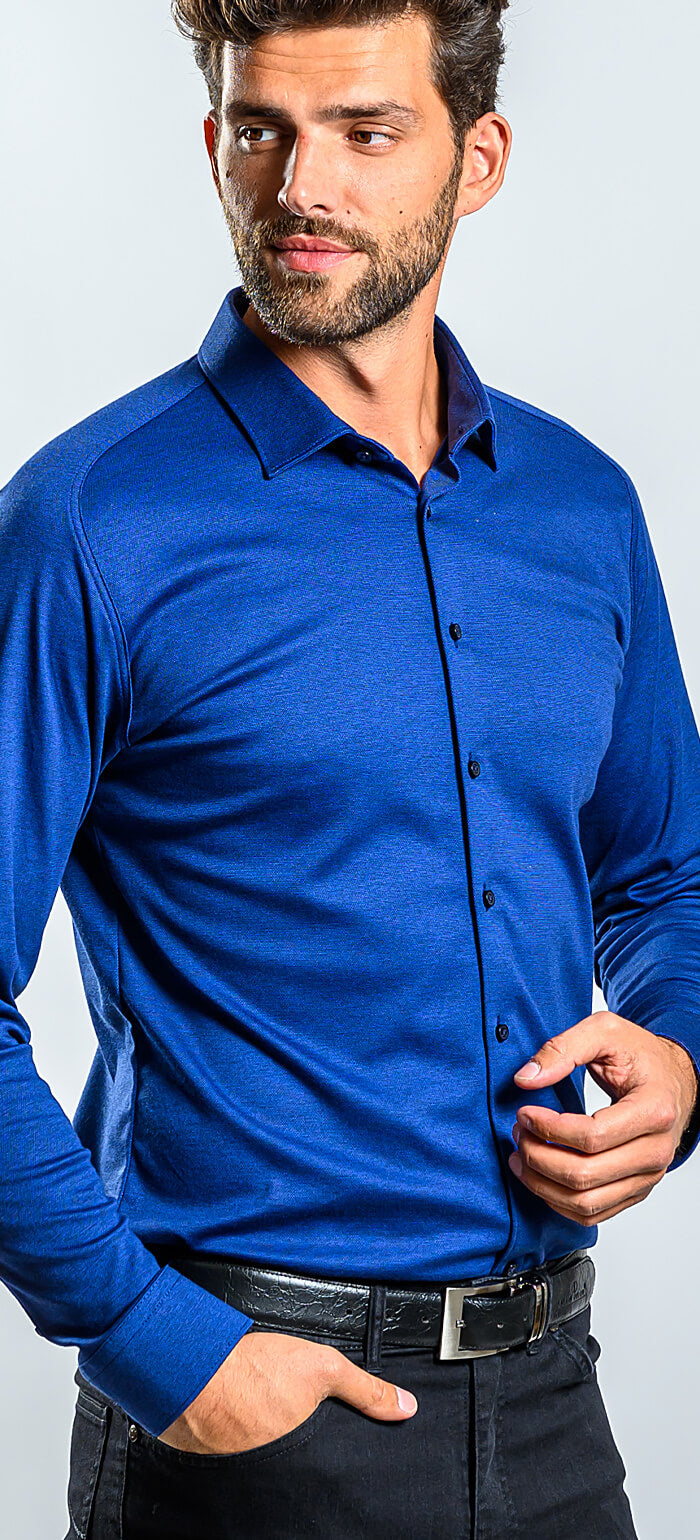 Modrá strečová Extra Slim Fit košeľa s nekrčivou úpravou