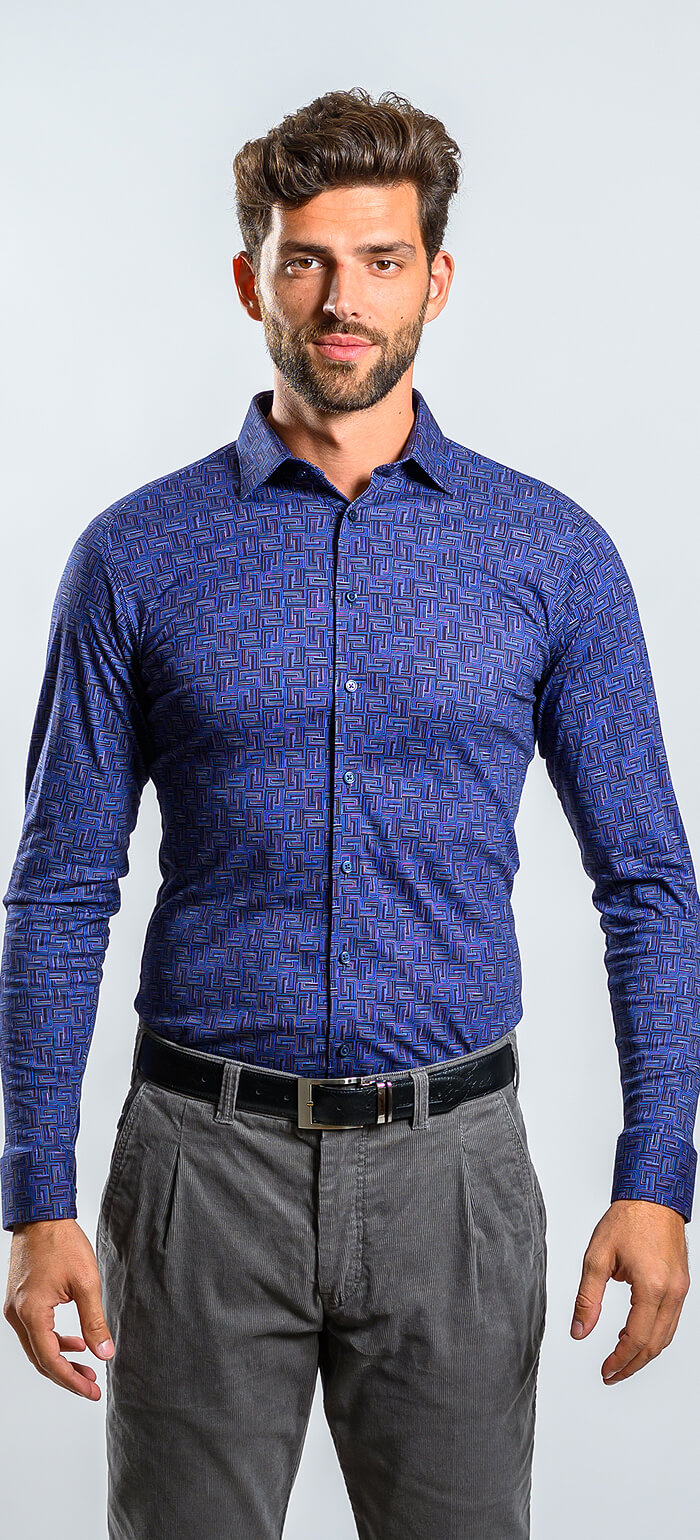Modrá strečová Extra Slim Fit košeľa s nekrčivou úpravou