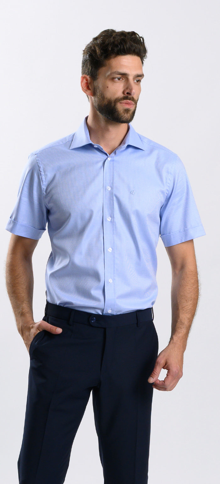 Modrá vzorovaná Classic Fit košeľa s krátkym rukávom