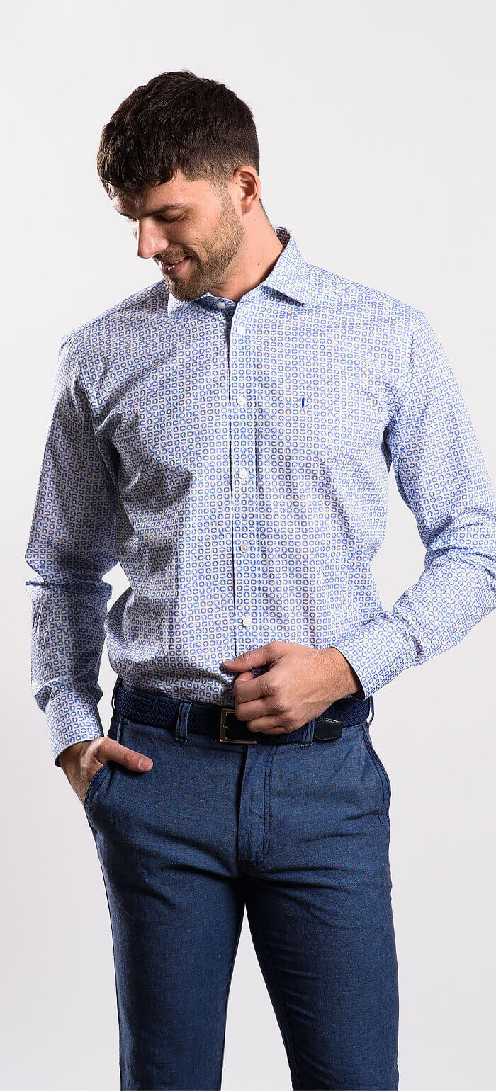 Modrá vzorovaná Extra Slim Fit košeľa
