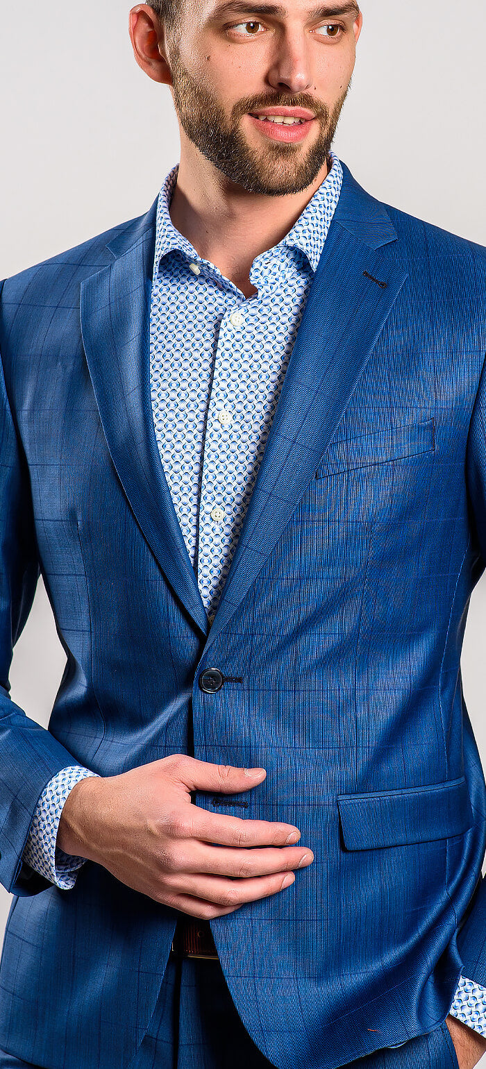 Modrý károvaný Slim fit oblek