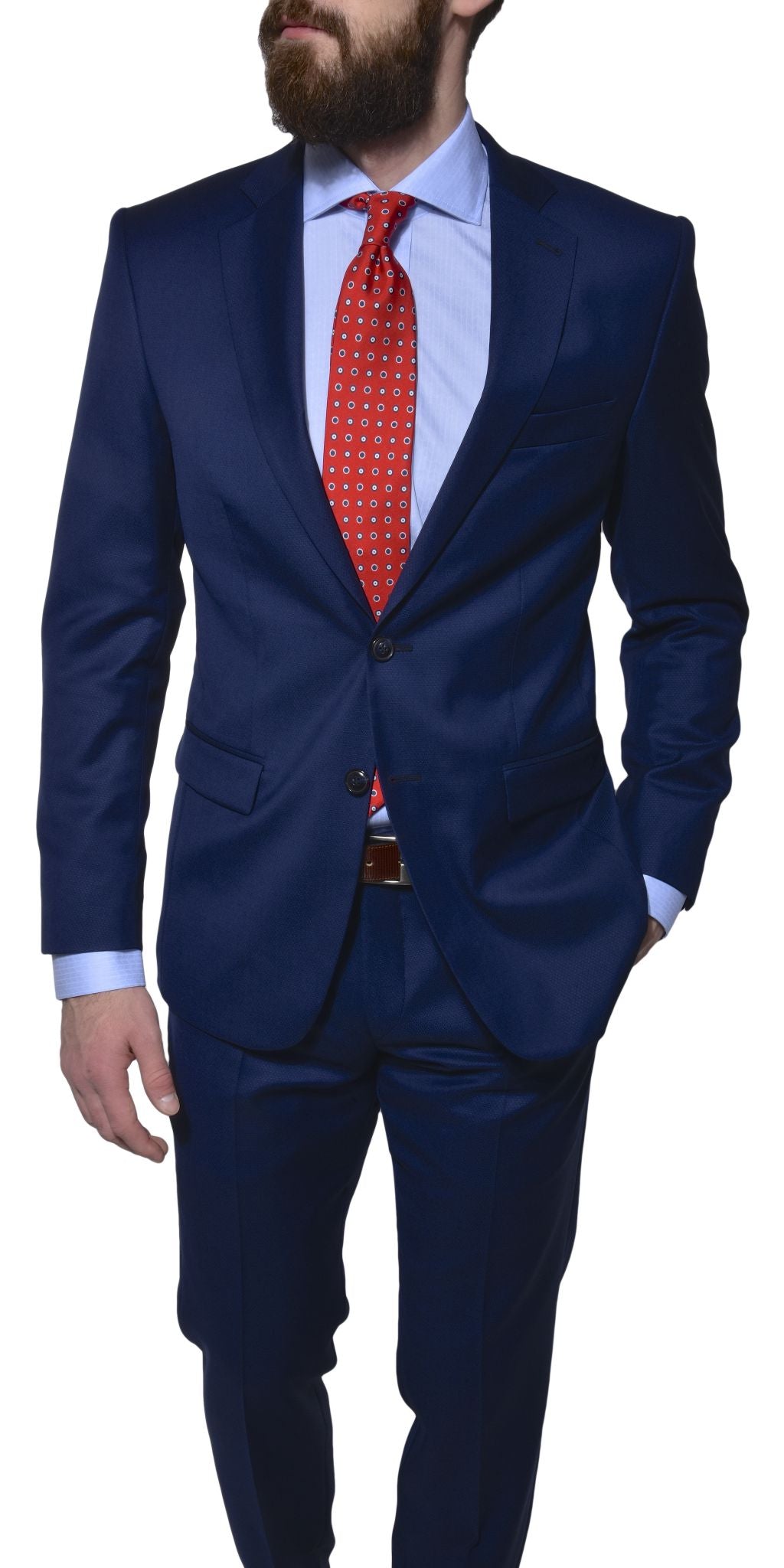 Modrý vlnený Slim Fit oblek