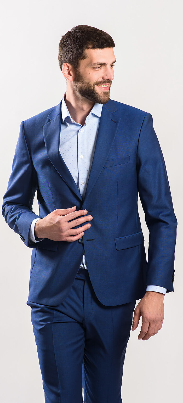 Modrý vlnený Slim Fit oblek
