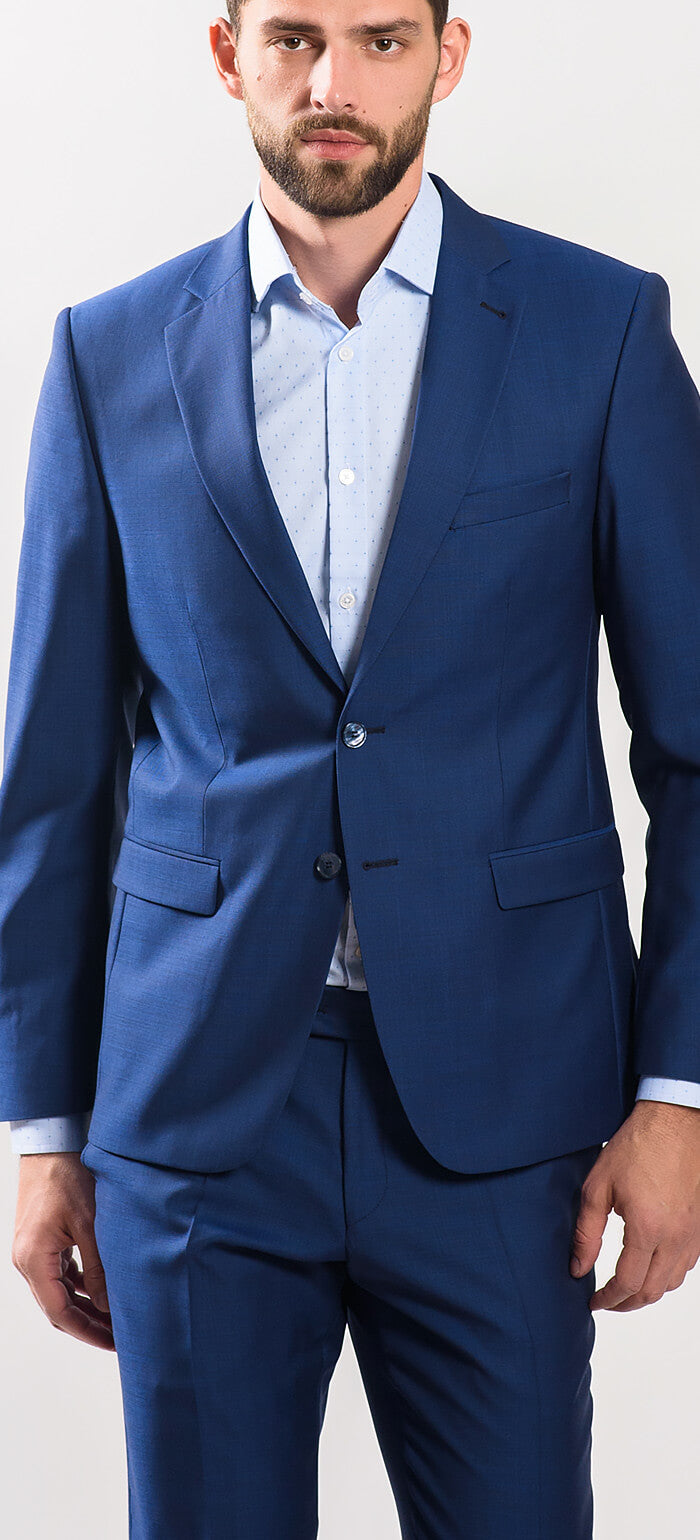 Modrý vlnený Slim Fit oblek