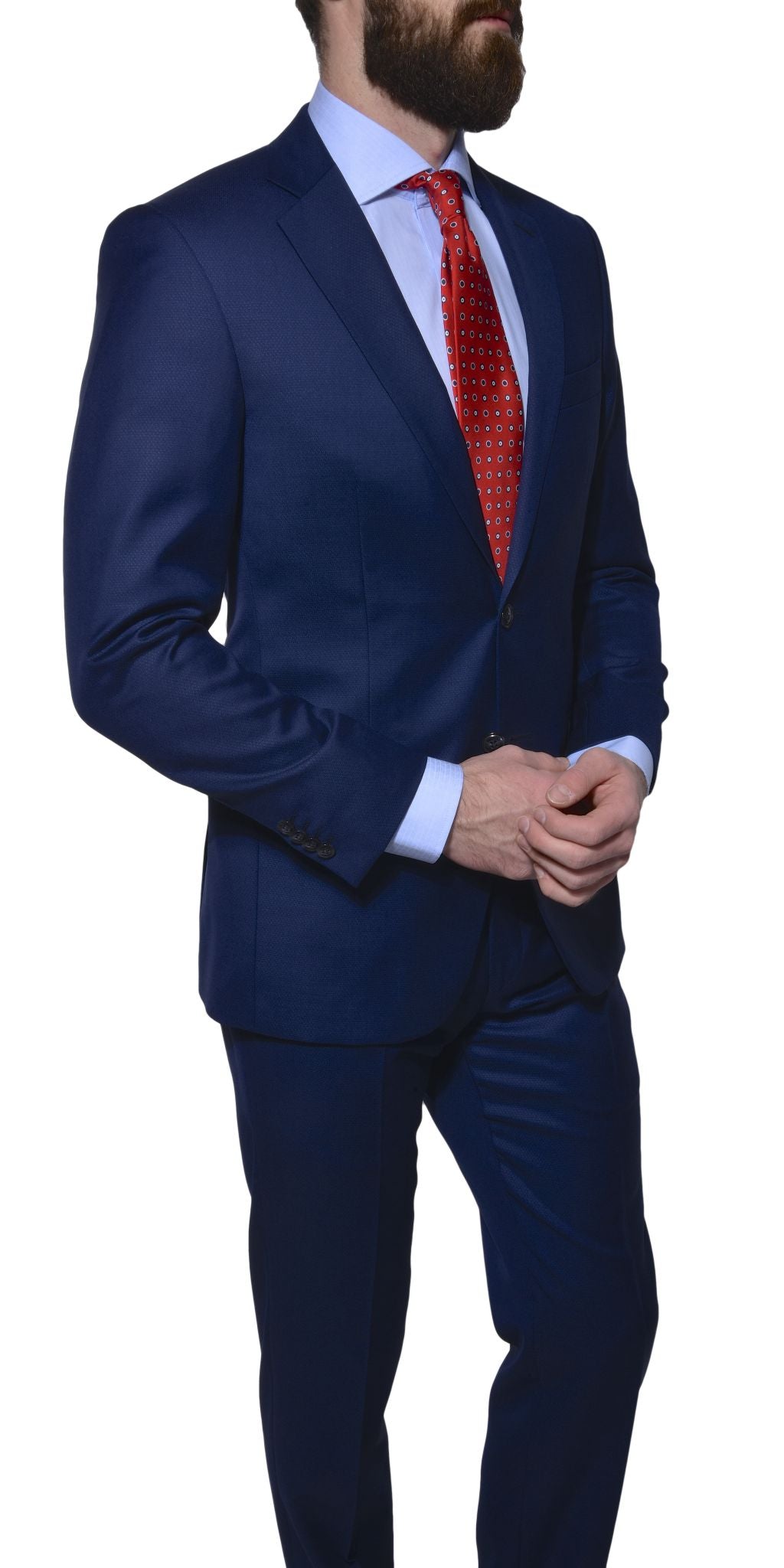 Modrý vlnený Slim Fit oblek