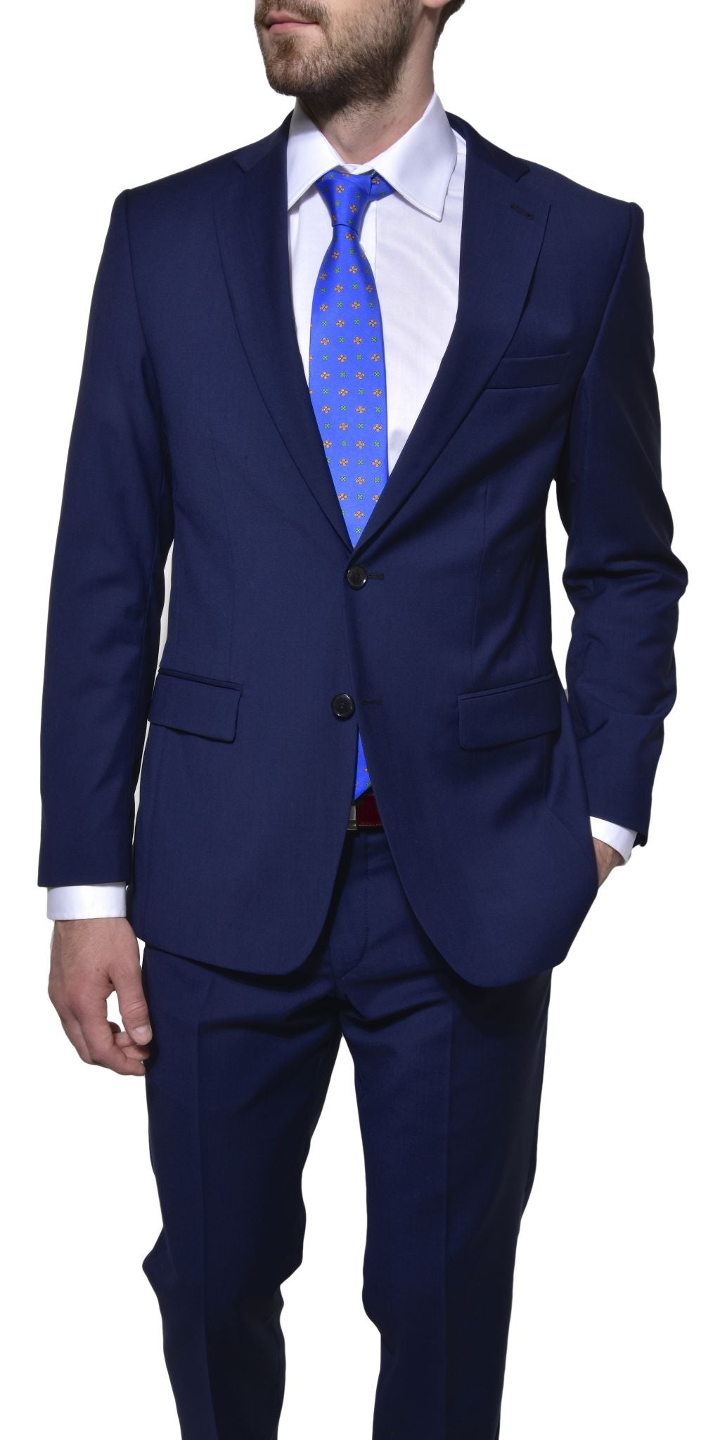 Modrý vlnený Slim Fit oblek