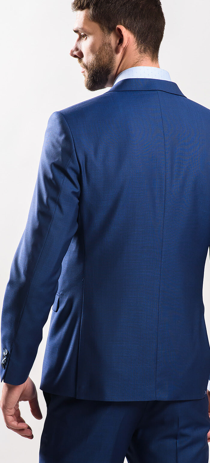 Modrý vlnený Slim Fit oblek