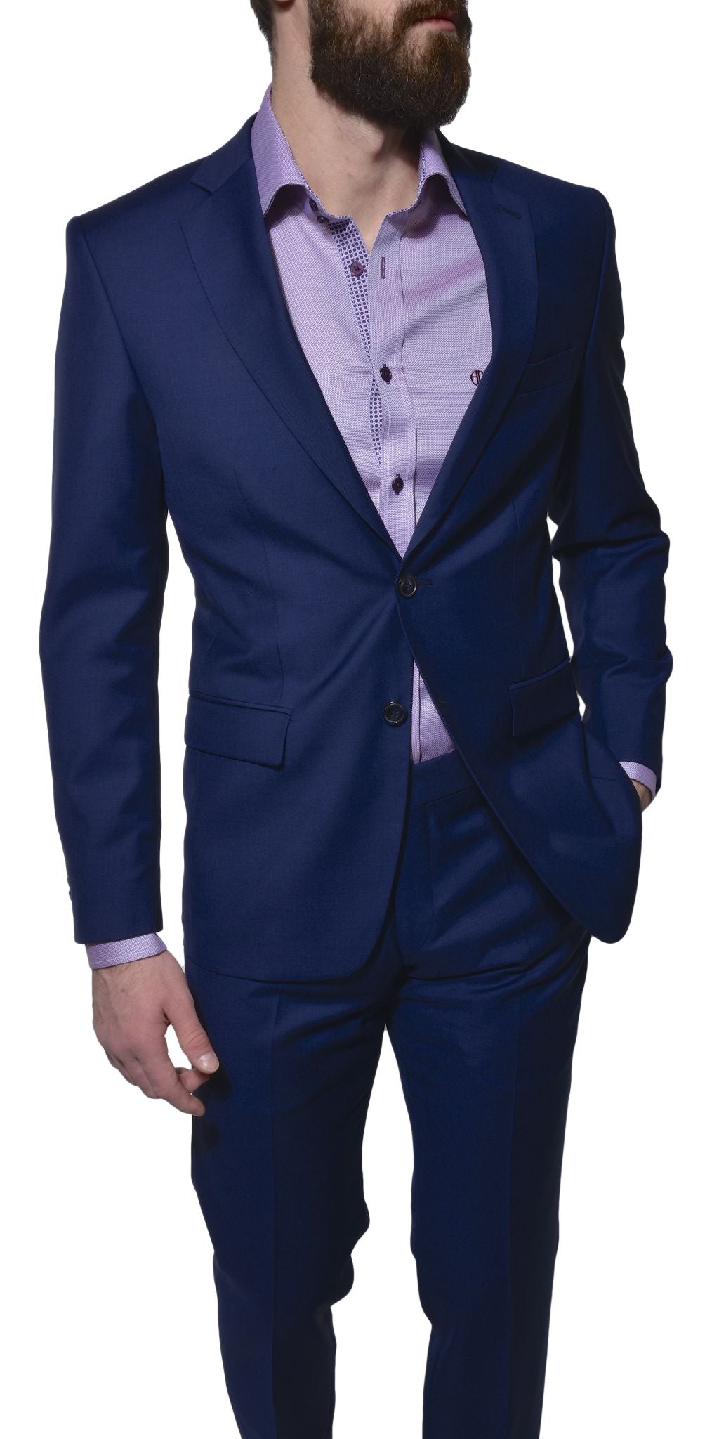Modrý vlnený Slim Fit oblek