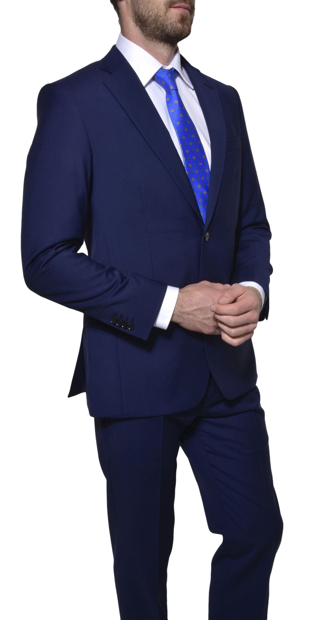 Modrý vlnený Slim Fit oblek
