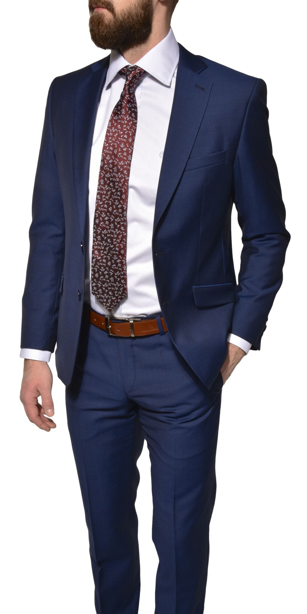 Modrý vlnený Slim Fit oblek