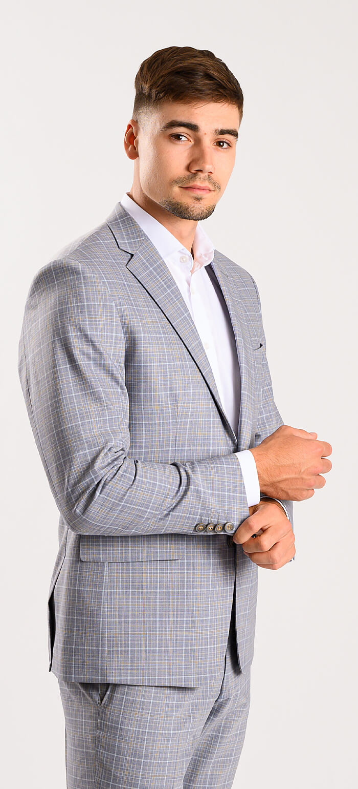 Sivý károvaný Slim Fit oblek