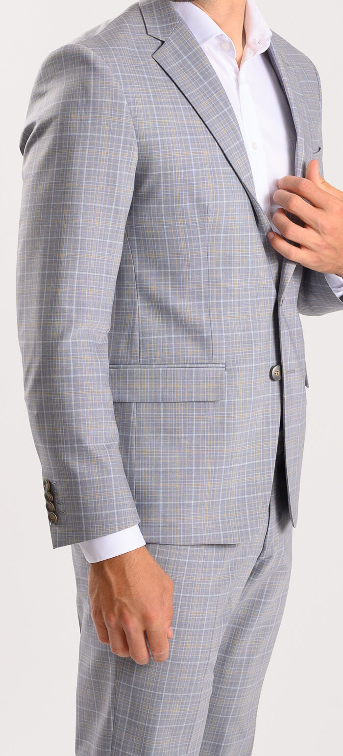 Sivý károvaný Slim Fit oblek