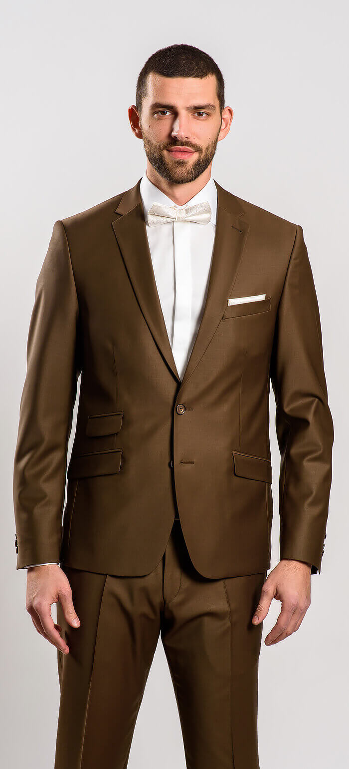 Tmavohnedý svadobný Slim Fit oblek