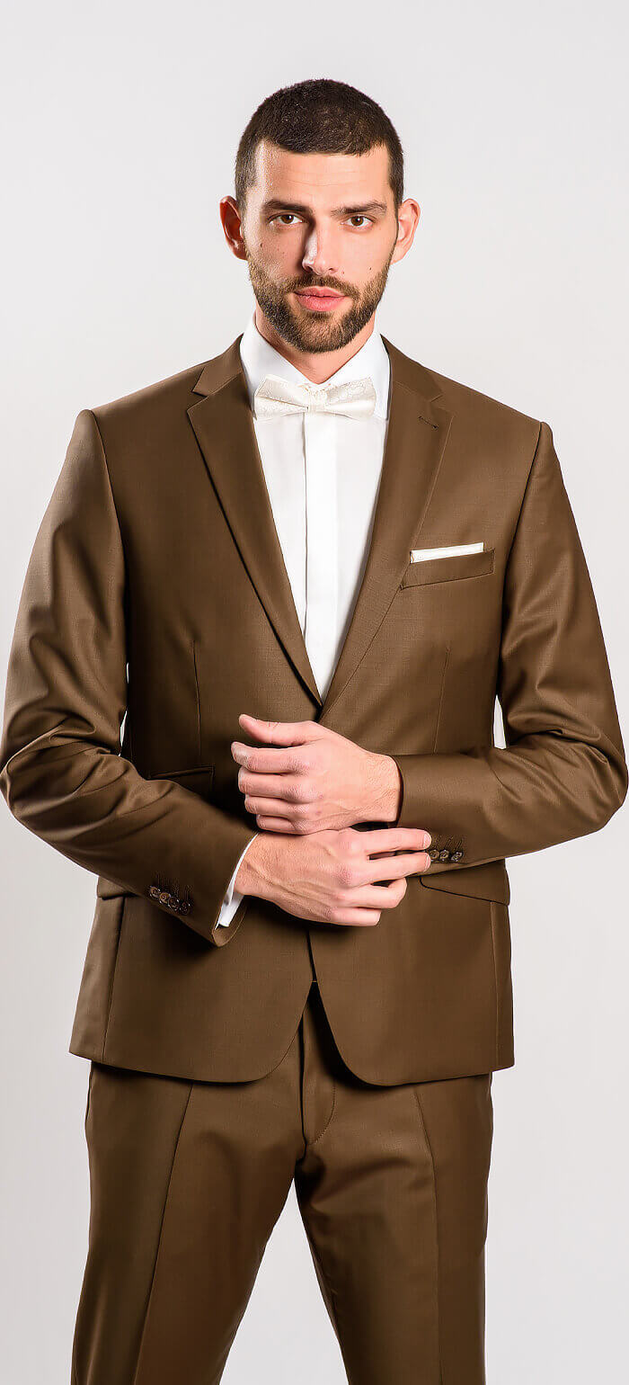Tmavohnedý svadobný Slim Fit oblek