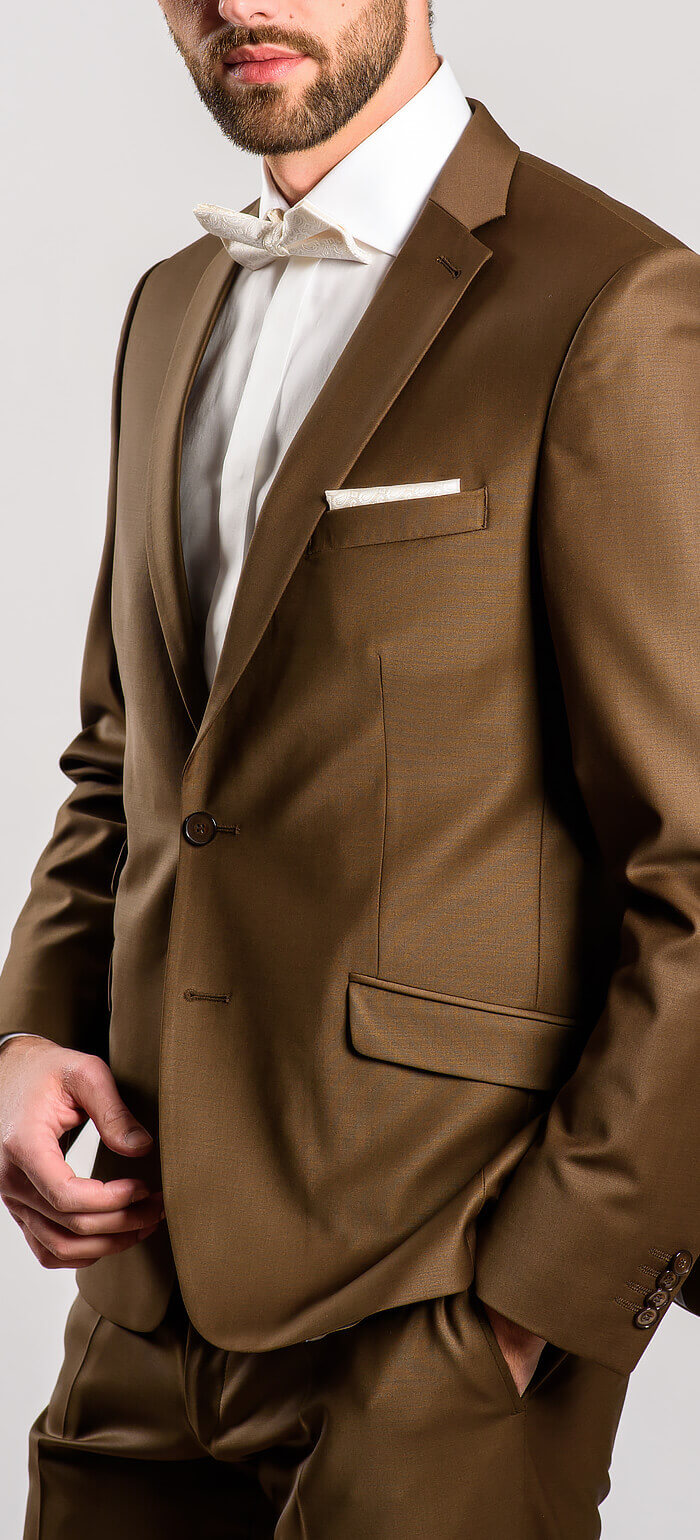 Tmavohnedý svadobný Slim Fit oblek