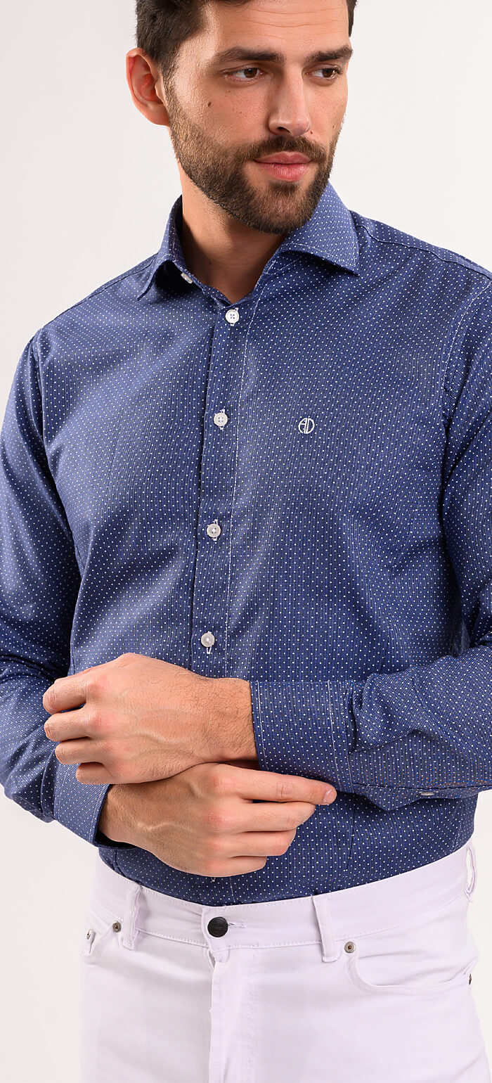 Tmavomodrá Extra Slim Fit košeľa s bielymi bodkami
