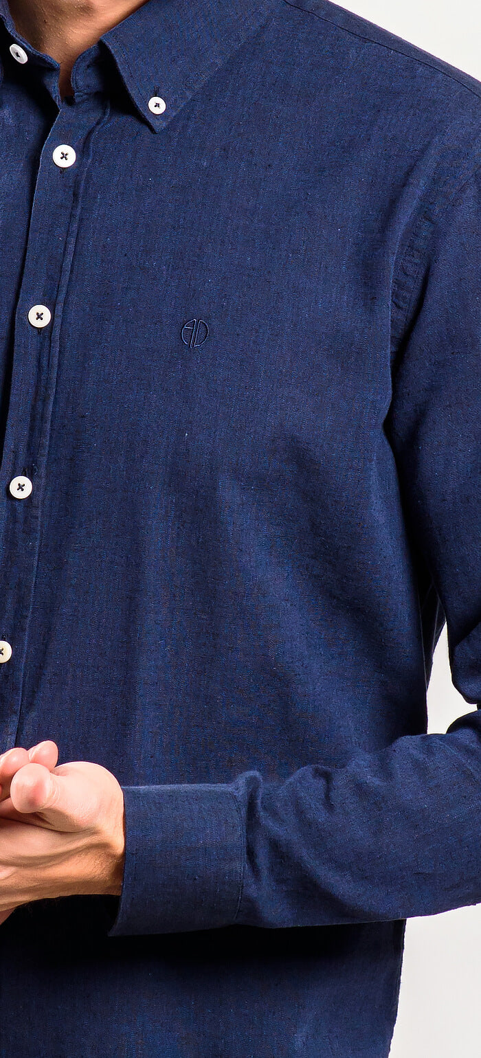 Tmavomodrá Extra Slim Fit ľanová košeľa