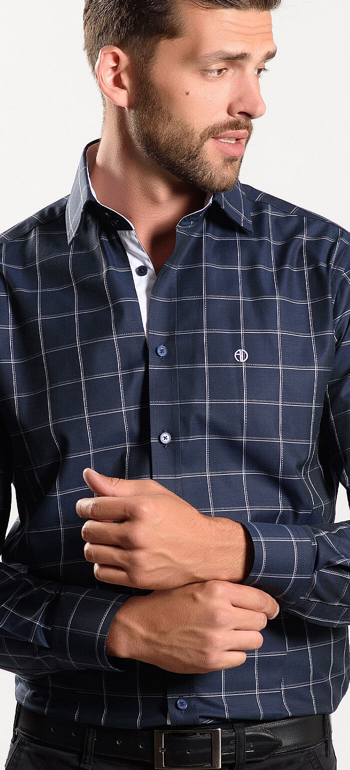 Tmavomodrá károvaná Extra Slim Fit košeľa