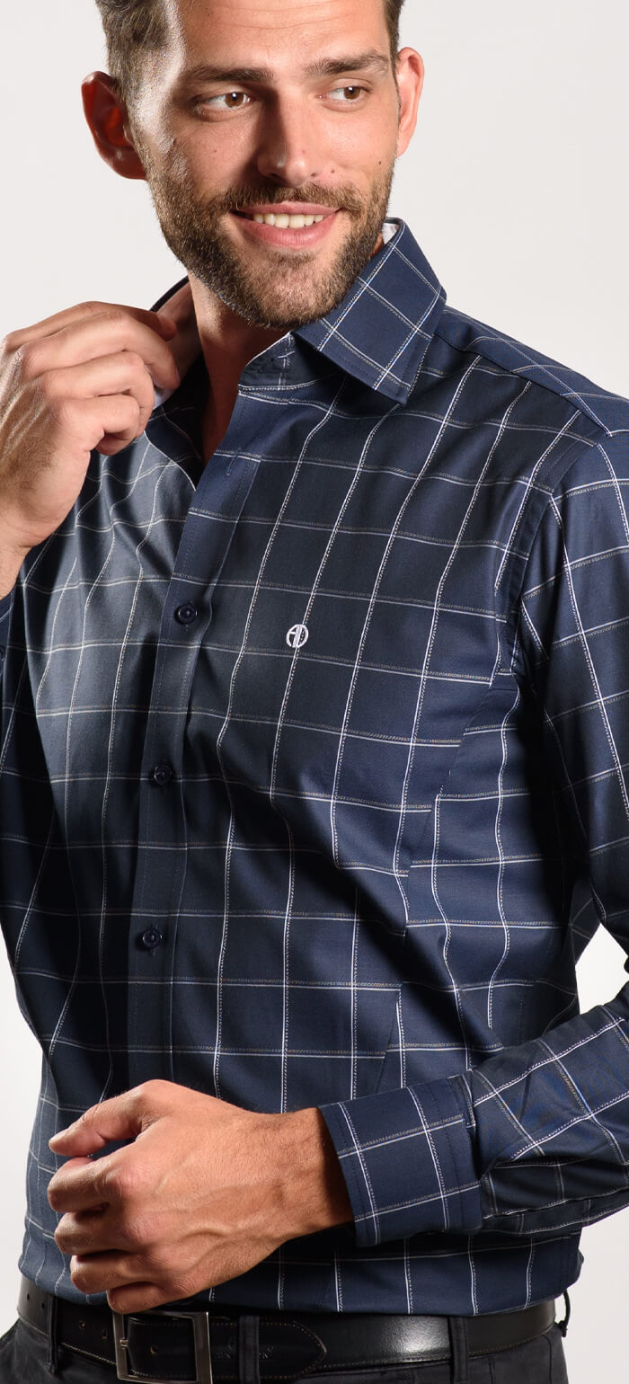 Tmavomodrá károvaná Extra Slim Fit košeľa